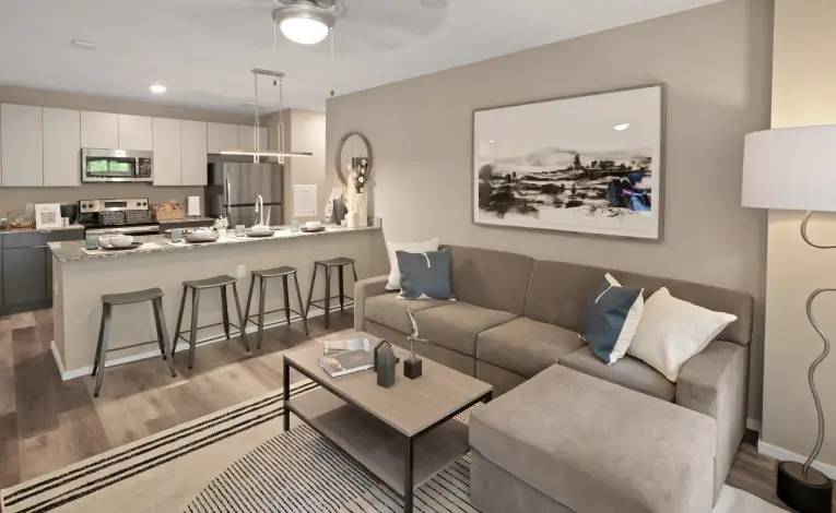 a furnished student apartment living room