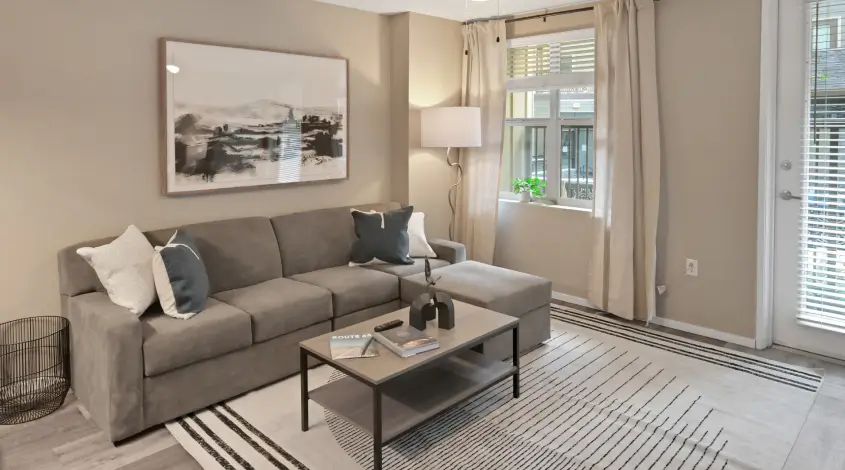 a furnished student apartment living room